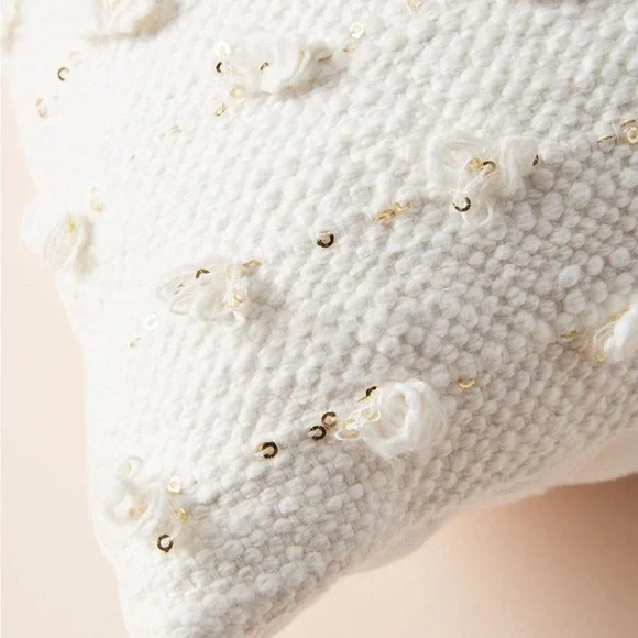 Anthropologie Woven Landen Pillow Cover Case Off White & Gold Rectangle home - Picture 4 of 10